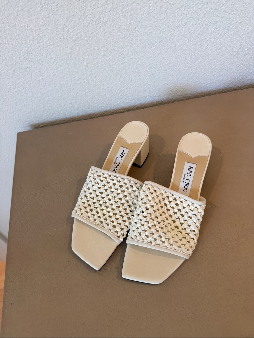 Jimmy Choo Leather Crochet Block Heel Sandals